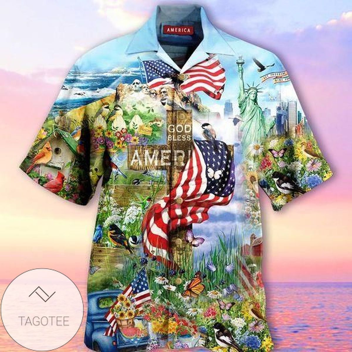Shop Amazing God Bless American Cross Unisex Hawaiian Aloha Shirts