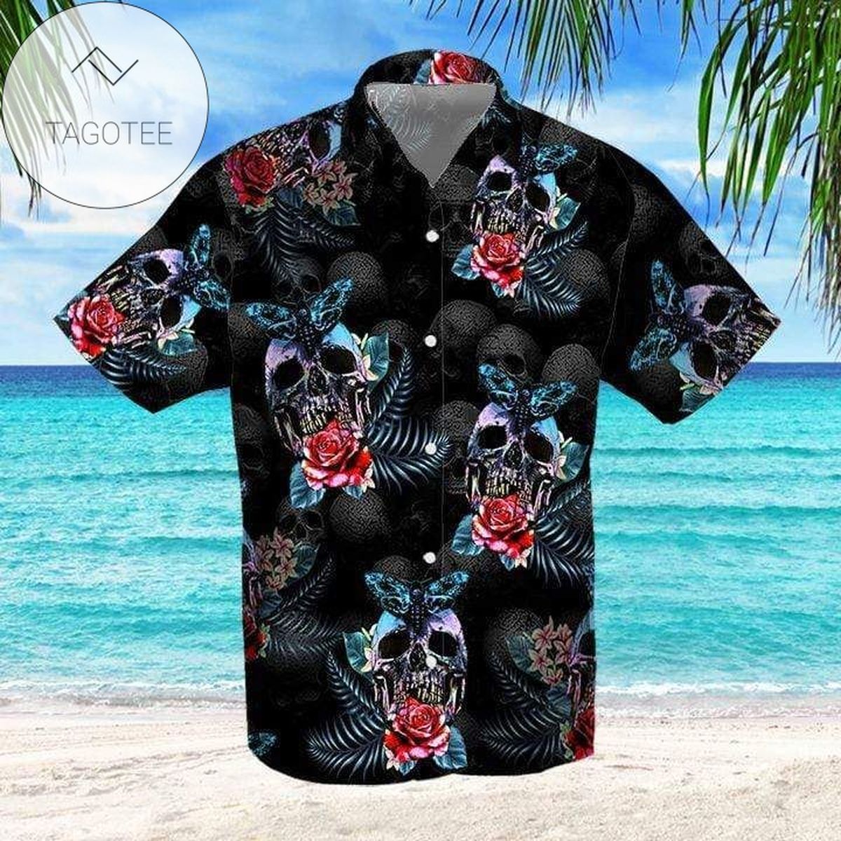 Skull Rose And Butterfly Black Aloha Authentic Hawaiian Shirt 2022s