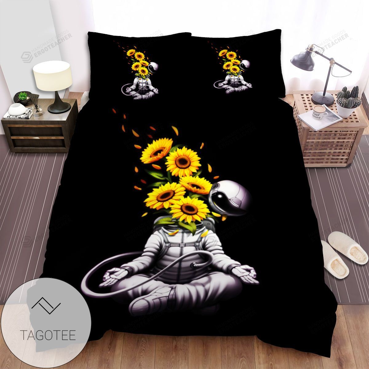 Sunflower Astronaut Meditation Bed Sheets Spread Comforter Duvet Cover Bedding Sets 2022