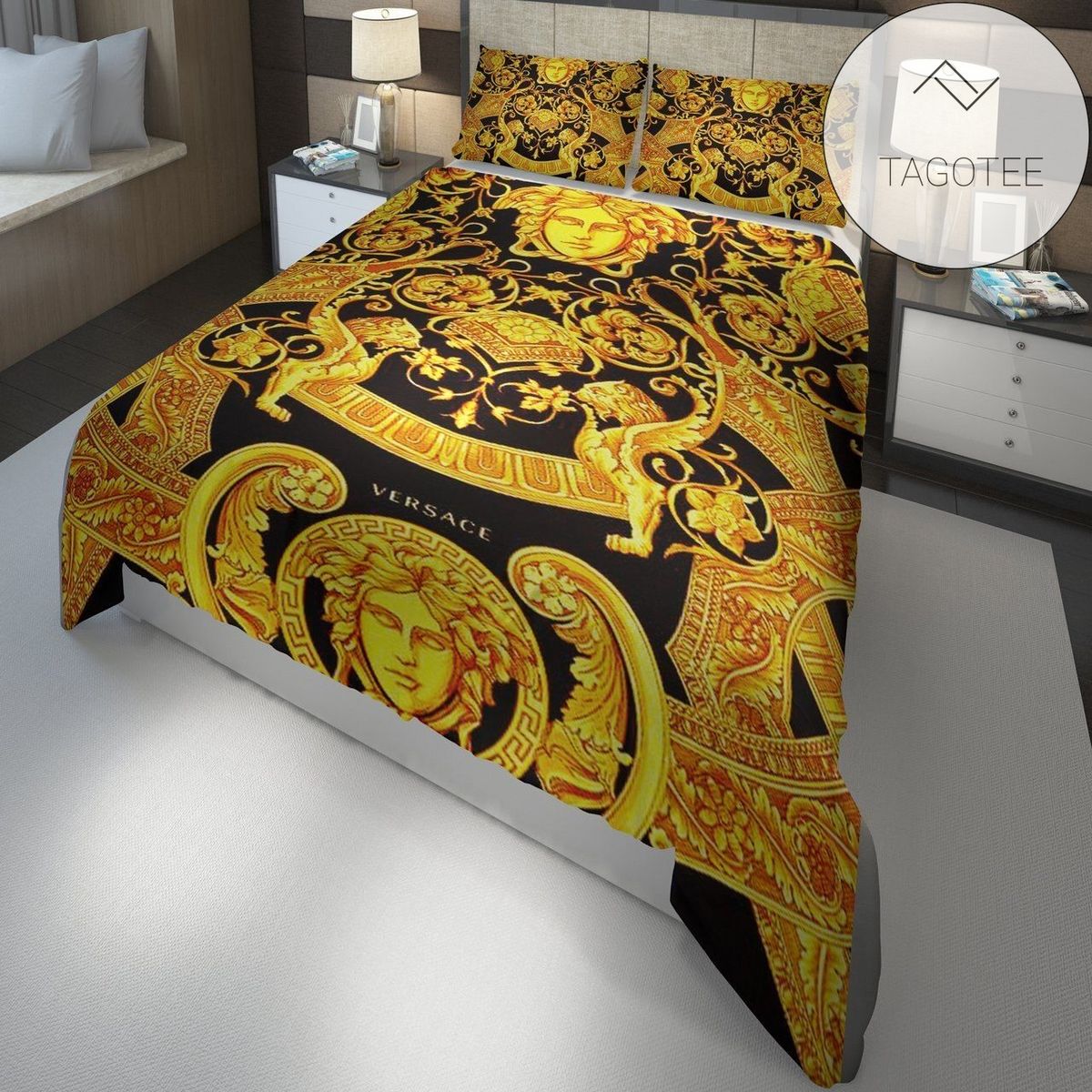Versace Barocco Logo Golden Custom 3d Customized Bedding Sets Duvet Cover Bedlinen Bed Set (Duvet Cover & Pillowcases) 2022