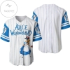 Alice In Wonderland All Over Print Pinstripe Baseball Jersey - White