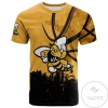 American International Yellow Jackets All Over Print T-Shirt Men's Basketball Net Grunge Pattern- NCAA