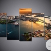 Arial Photo Of Sydney Harbour Sunset Nature Five Panel Canvas 5 Piece Wall Art Set