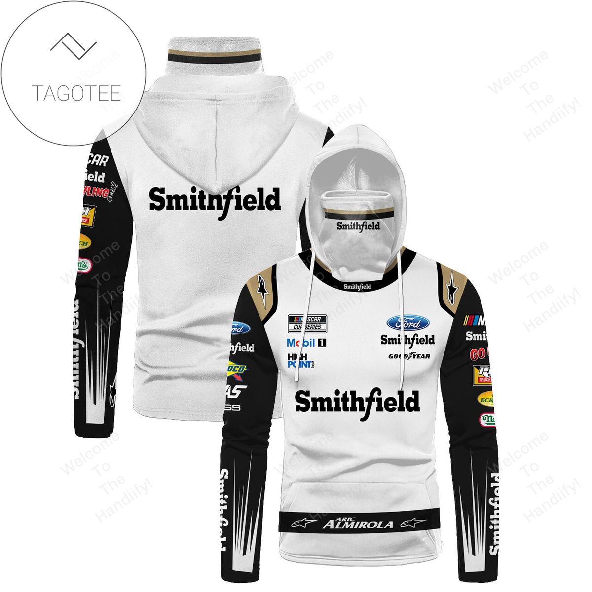 Aric Almirola Smithfield Racing Ford All Over Print 3D Gaiter Hoodie - White