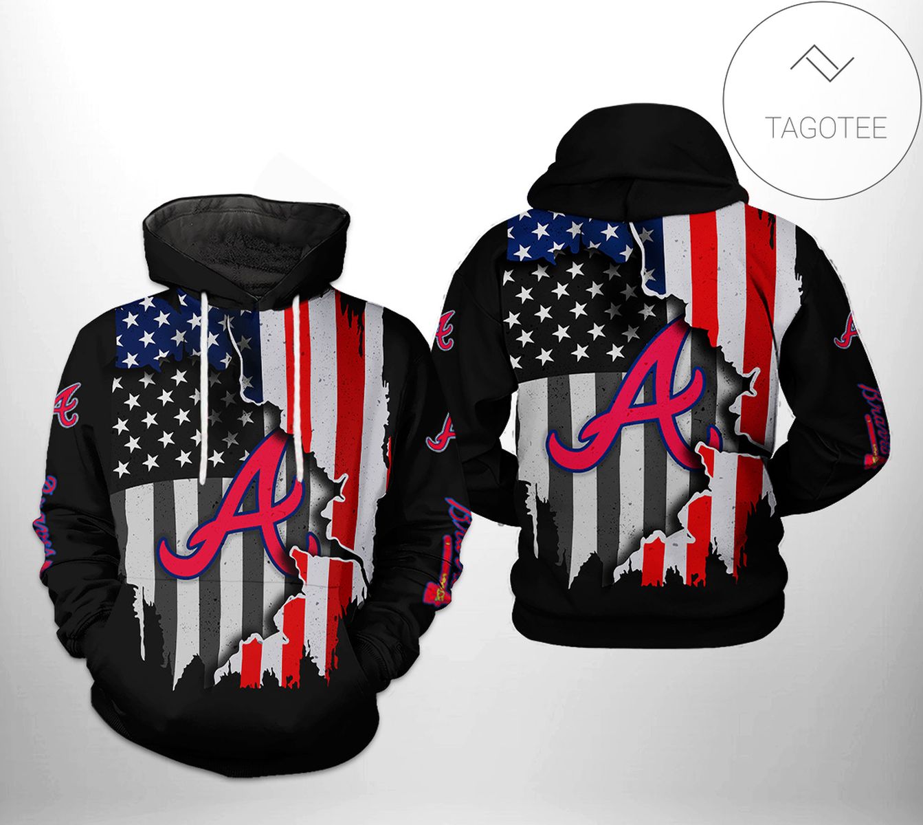 Atlanta Braves MLB US Flag 3D Printed Hoodie Zipper Hooded Jacket