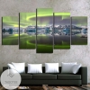Aurora Borealis Northern Lights With Mountains Nature Five Panel Canvas 5 Piece Wall Art Set