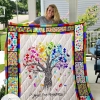 Autism Grow Your Awareness Tree Quilt Blanket