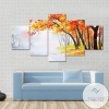 Autumn Forest Near The Lake Orange Leaves Nature Five Panel Canvas 5 Piece Wall Art Set