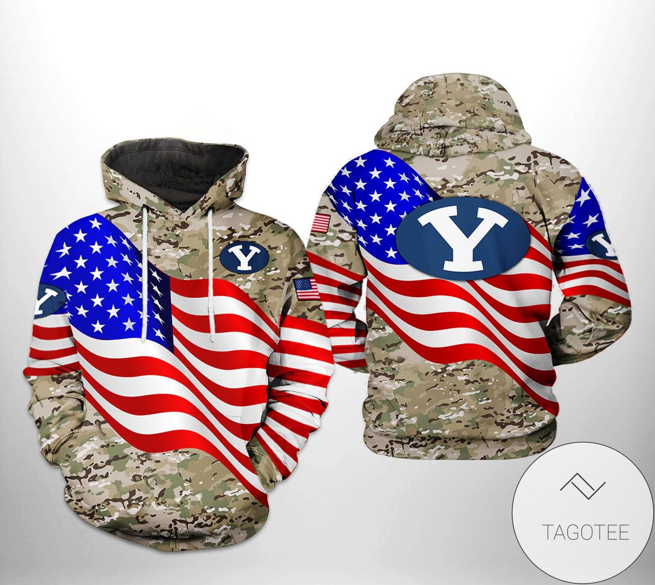 BYU Cougars NCAA US Flag Camo Veteran 3D Printed Hoodie Zipper Hooded Jacket