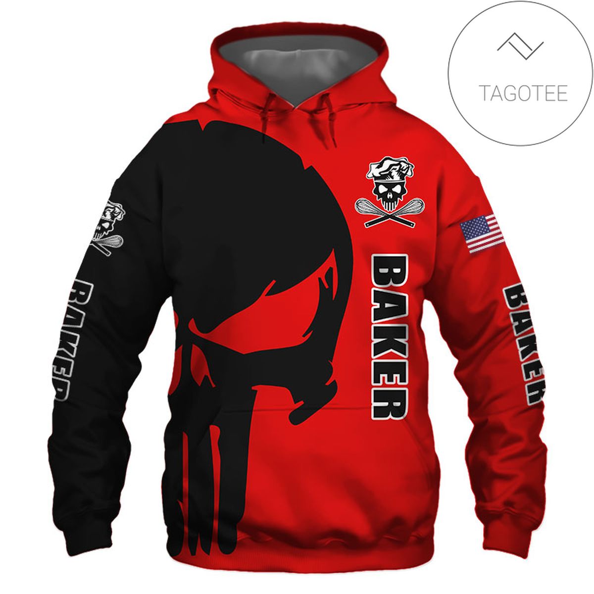 Baker Punisher Skull US Flag Black Red 3D Printed Hoodie Zipper Hooded Jacket