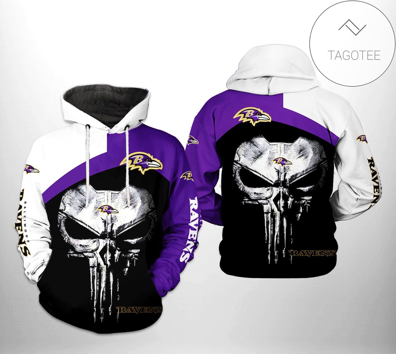 Baltimore Ravens NFL Skull Punisher Team 3D Printed Hoodie Zipper Hooded Jacket