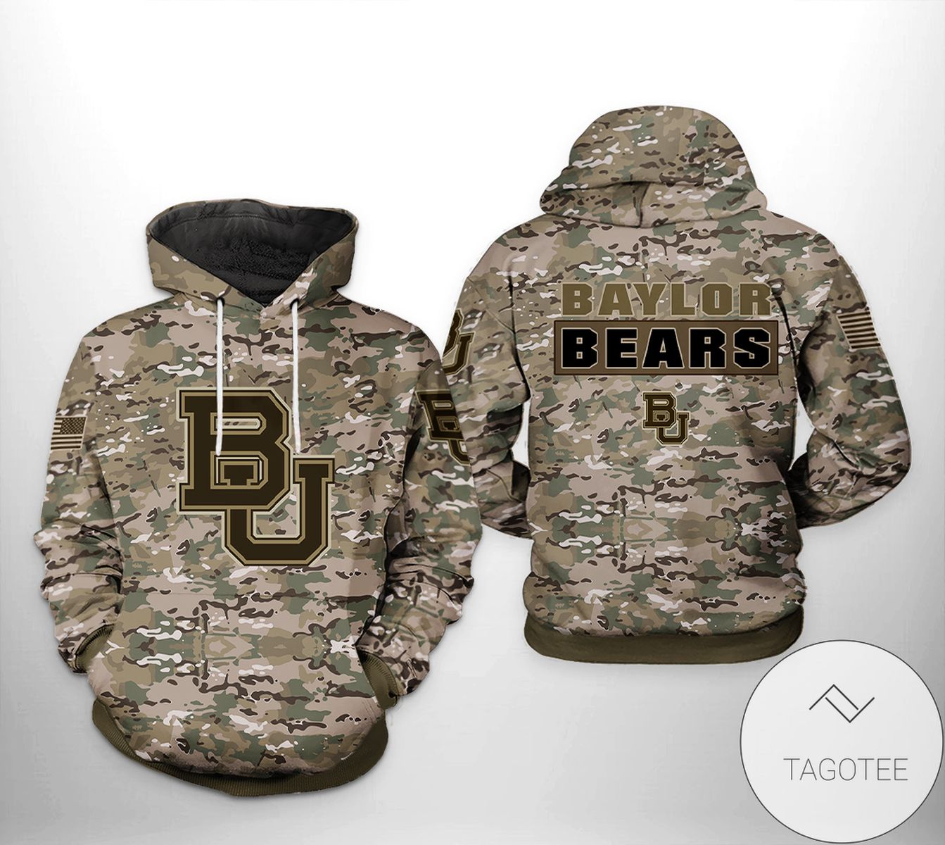 Baylor Bears NCAA Camo Veteran 3D Printed Hoodie Zipper Hooded Jacket