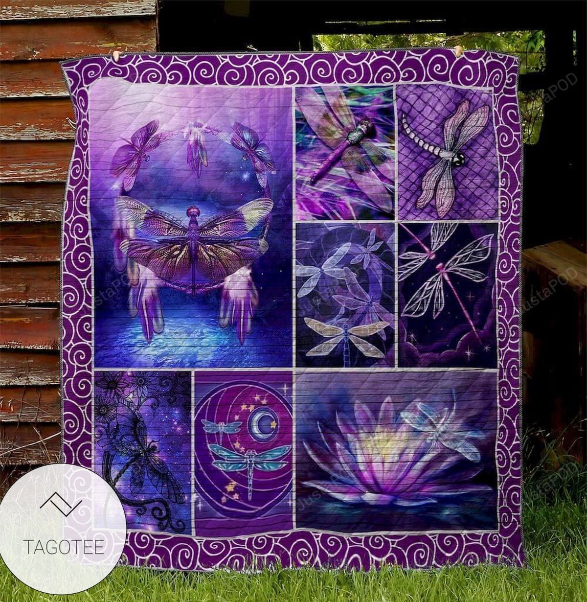 Beautiful Purple Dragonfly Quilt Blanket