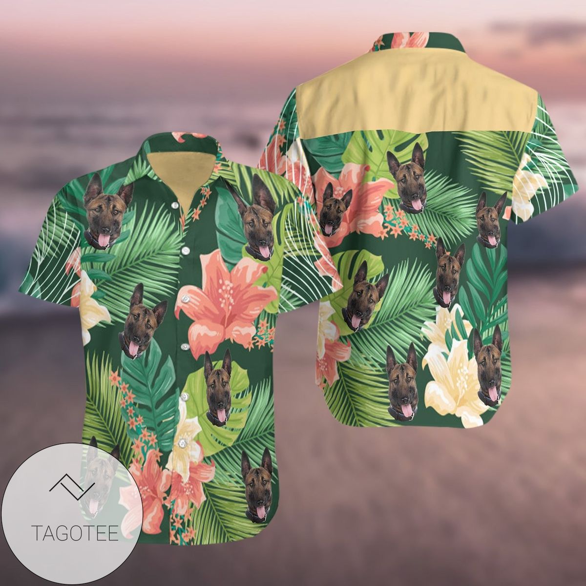 Belgian Malinois Dog All Over Print Summer Short Sleeve Hawaiian Beach Shirt - Green
