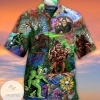 Bigfoot In The Forest Print Short Sleeve Hawaiian Casual Shirt