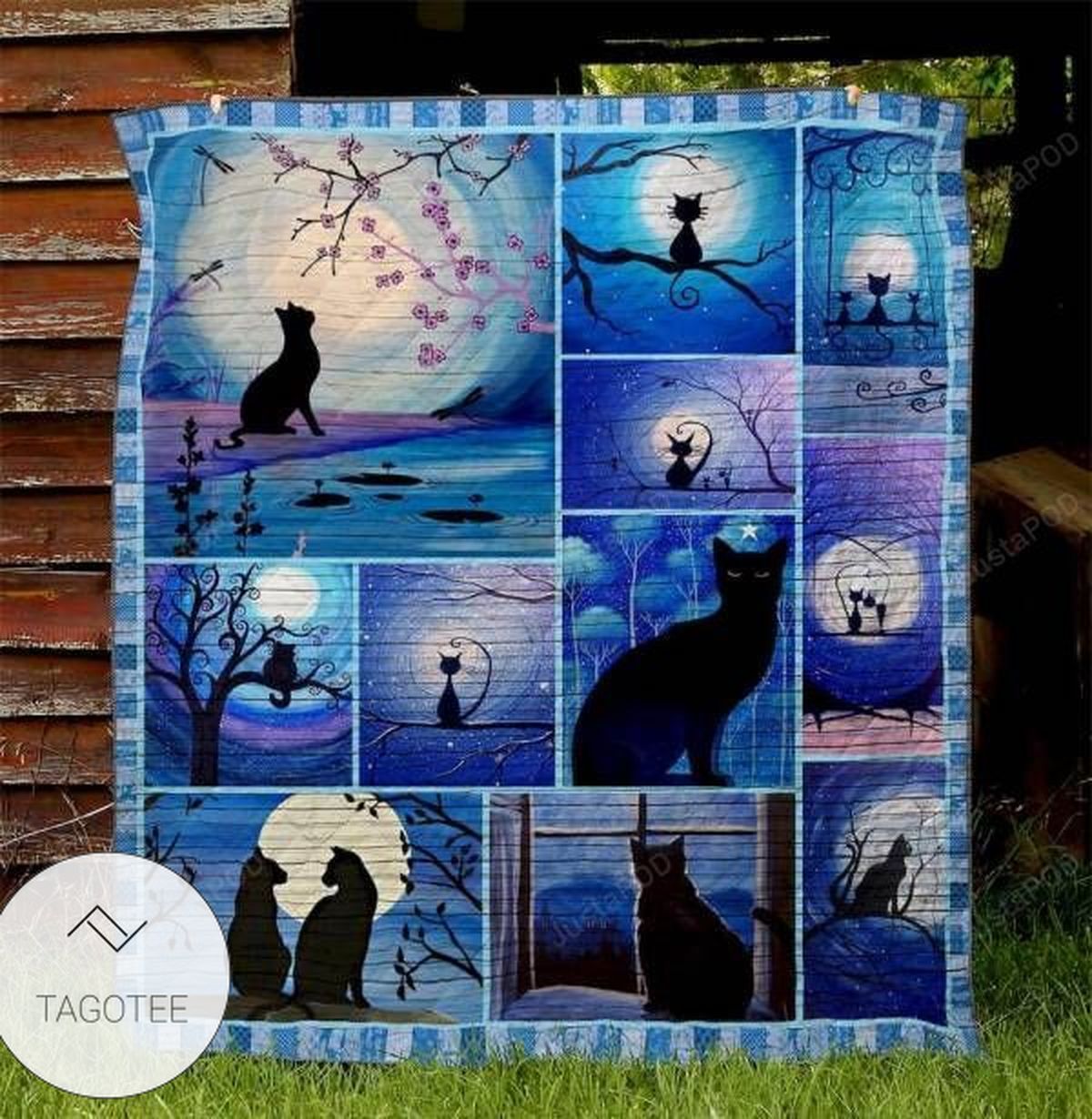 Black Cat At Night And Moon Quilt Blanket