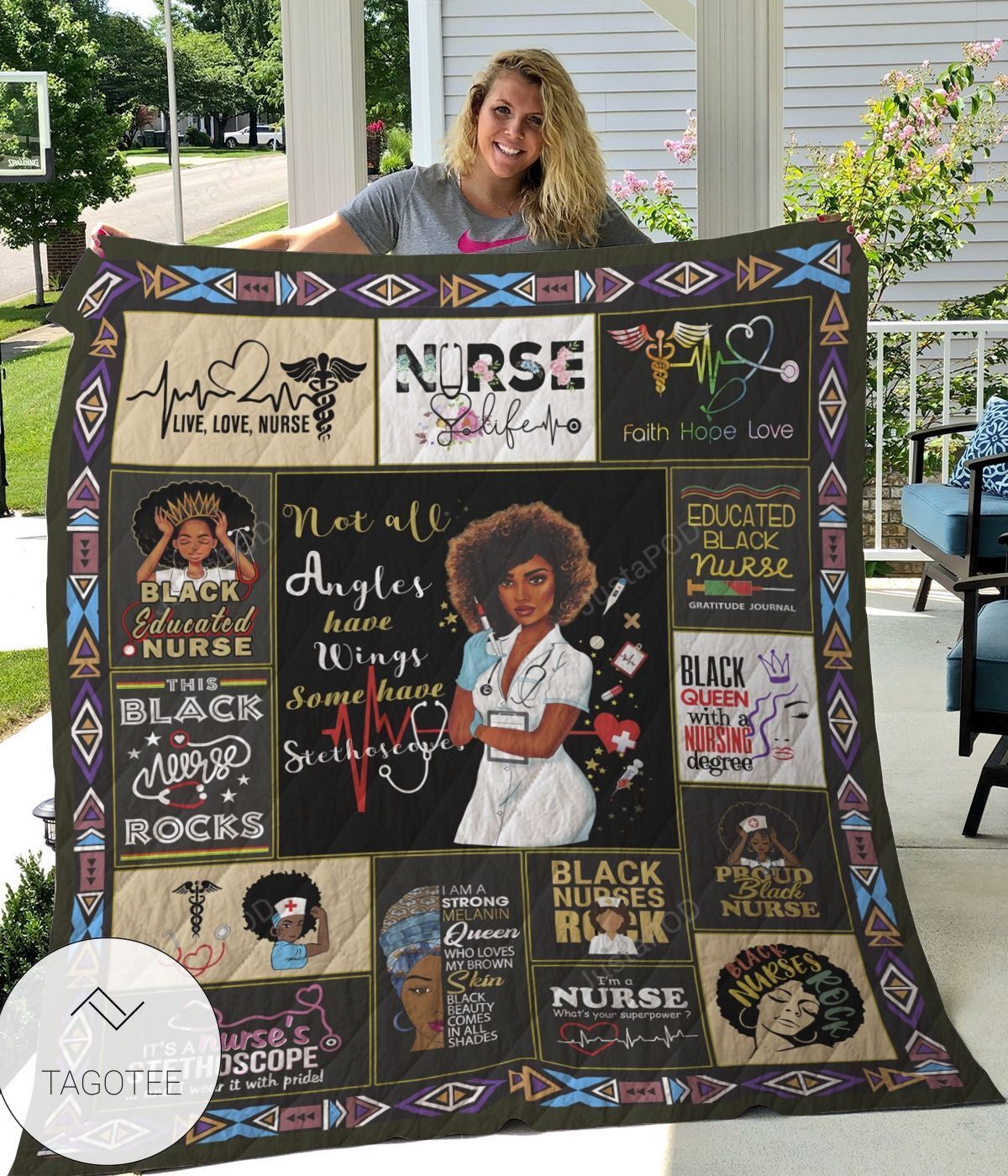 Black Educated Nurse Not All Angels Have Wings Some Have Stethoscope Quilt Blanket