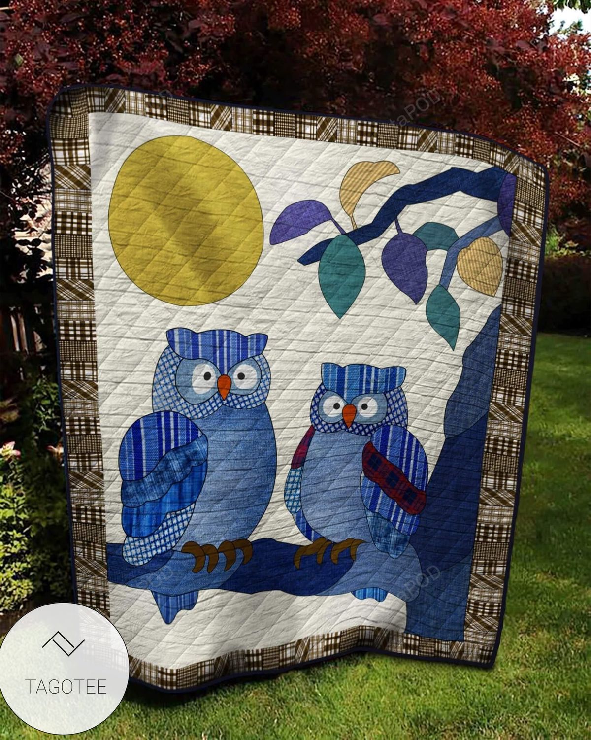 Blue Owl Couple Quilt Blanket