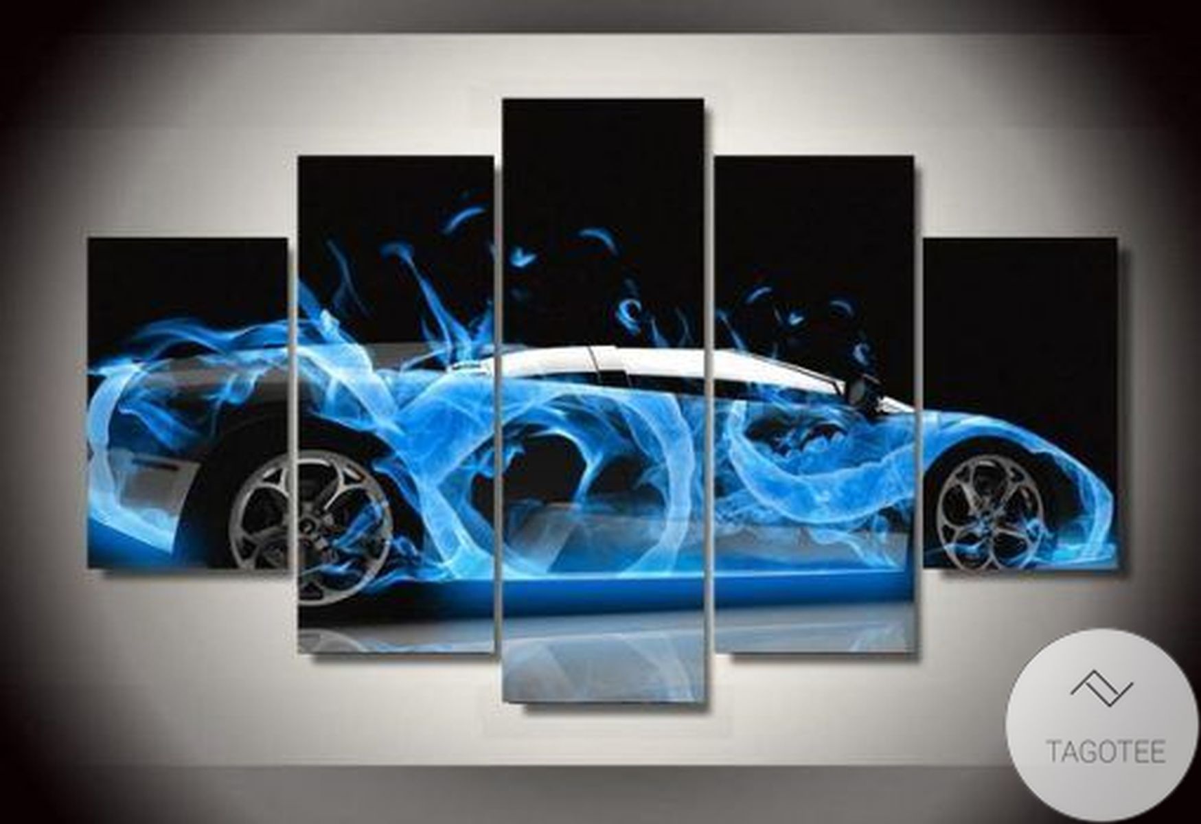 Blue Sports Exotic Car Fire Smoke Automative Five Panel Canvas 5 Piece Wall Art Set