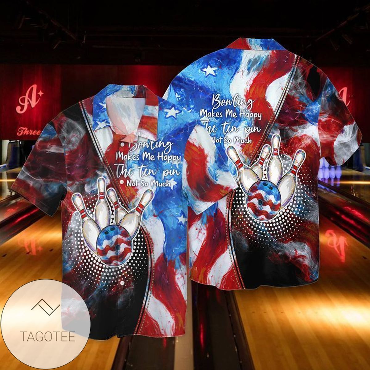 Bowling American Flag Bowling Makes Me Happy The Ten Pin Not So Much For Men And Women Graphic Print Short Sleeve Hawaiian Casual Shirt