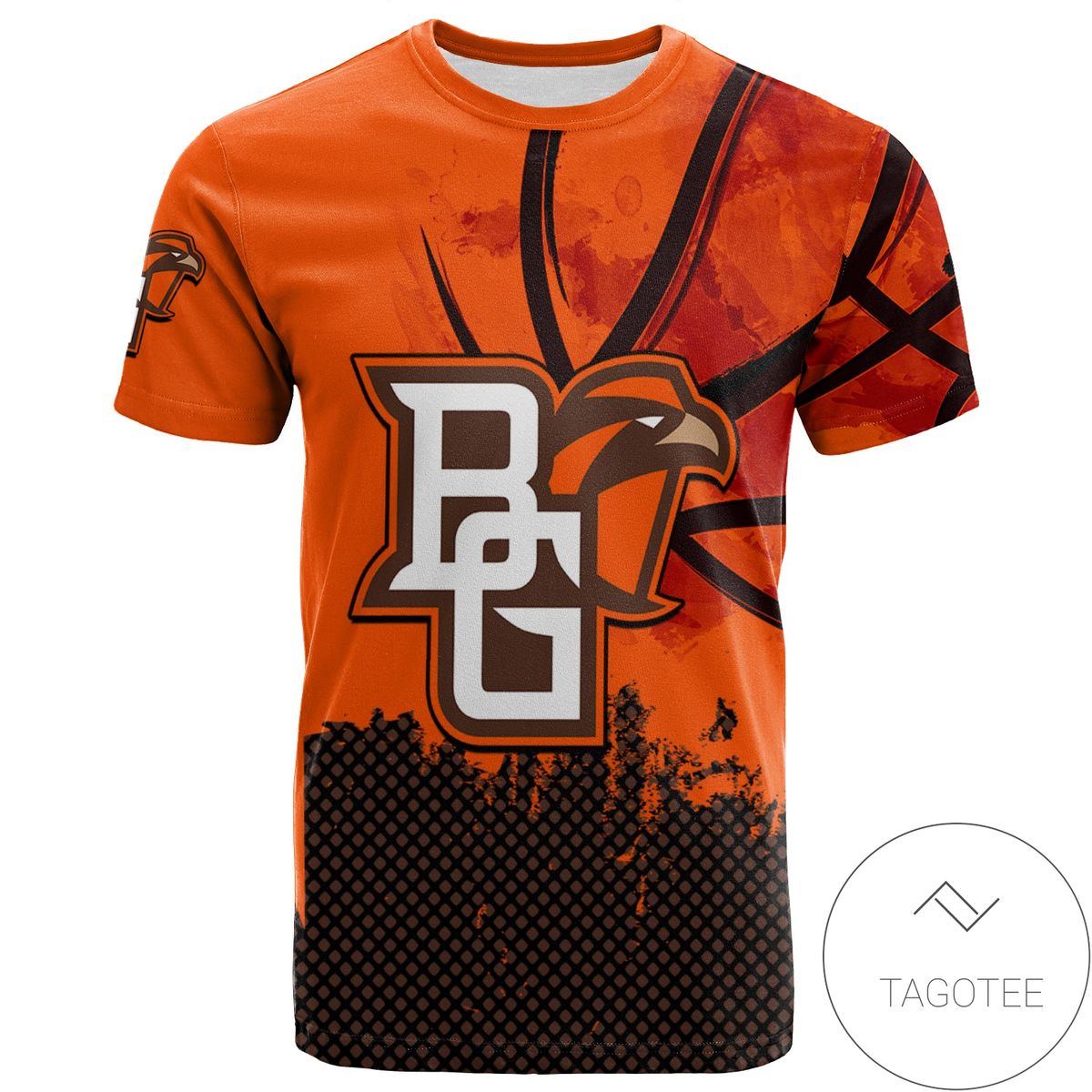 Bowling Green Falcons All Over Print T-Shirt Men's Basketball Net Grunge Pattern- NCAA