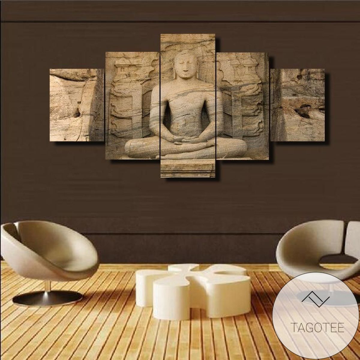 Buddha Carved From Stone Religion Five Panel Canvas 5 Piece Wall Art Set