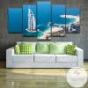 Burj Al Arab Seawings Dubai Blue Sea View Nature Five Panel Canvas 5 Piece Wall Art Set