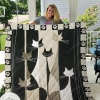 Cat Black And White Paw Print Quilt Blanket