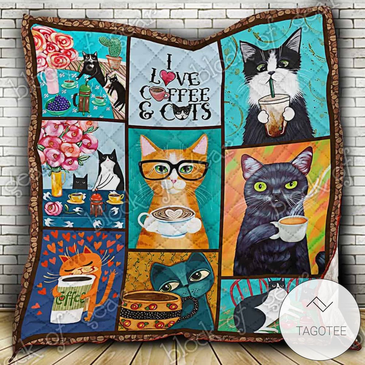 Cats And Coffee Quilt Blanket