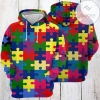Colorful Puzzles Awareness Autism 3D Printed Hoodie Zipper Hooded Jacket