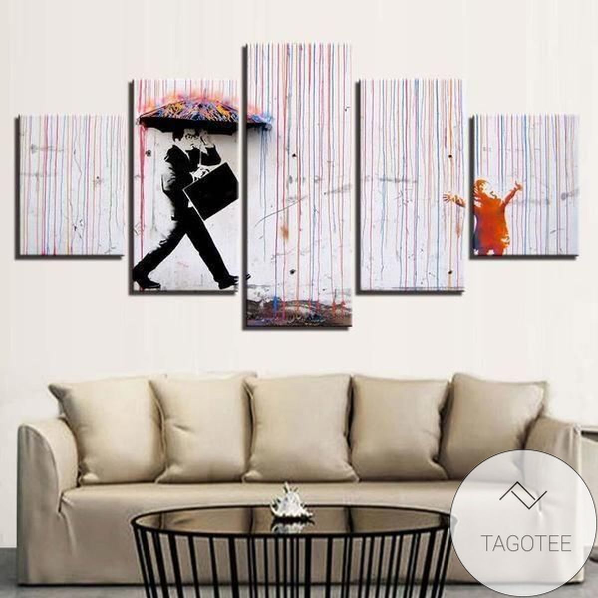 Colorful Rain By Banksy Abstract Five Panel Canvas 5 Piece Wall Art Set