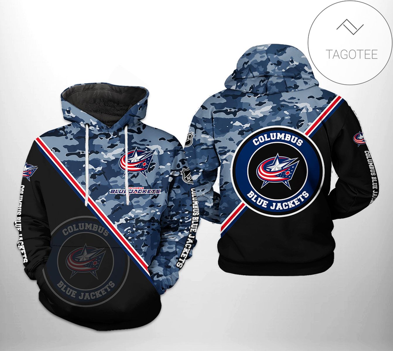 Columbus Blue Jackets NHL Camo Team 3D Printed Hoodie Zipper Hooded Jacket
