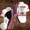 Cross Jesus Bible American Flag Tractor Farmer So God Made A Farmer Graphic Print Short Sleeve Hawaiian Casual Shirt