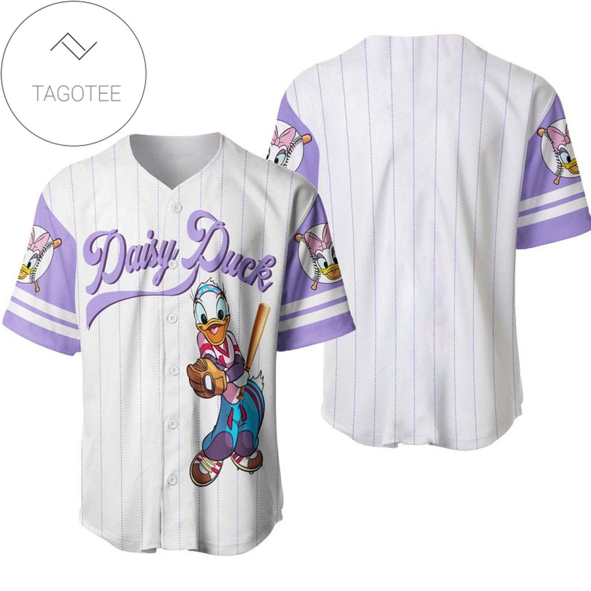 Daisy Duck All Over Print Pinstripe Baseball Jersey - White