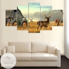 Deer In Field With Rustic Barn Painting Five Panel Canvas 5 Piece Wall Art Set
