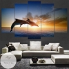 Dolphins Jumping At Sunset Five Panel Canvas 5 Piece Wall Art Set