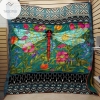 Dragonfly And Flower Quilt Blanket