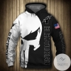 Electrician Punisher Skull US Flag Black White 3D Printed Hoodie Zipper Hooded Jacket