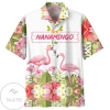 Flamingo Best Nanamingo Ever Tropical Flowers Print Short Sleeve Hawaiian Casual Shirt