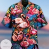 Flamingo Heart Print Short Sleeve Hawaiian Casual Shirt