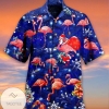 Flamingo Merry Christmas Print Short Sleeve Hawaiian Casual Shirt