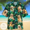 Golden Retriever Dog Lovers Tropical Leaves Hawaiian Graphic Print Short Sleeve Hawaiian Shirt