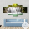 Green Waterfall In The Green Forest Nature Five Panel Canvas 5 Piece Wall Art Set
