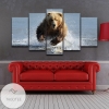 Grizzly Bear In The Water Five Panel Canvas 5 Piece Wall Art Set
