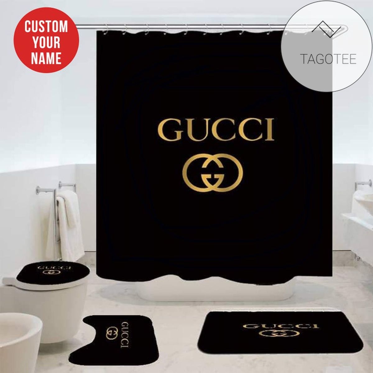 Gucci Gc Type 14 Shower Curtain Waterproof Luxury Bathroom Mat Set