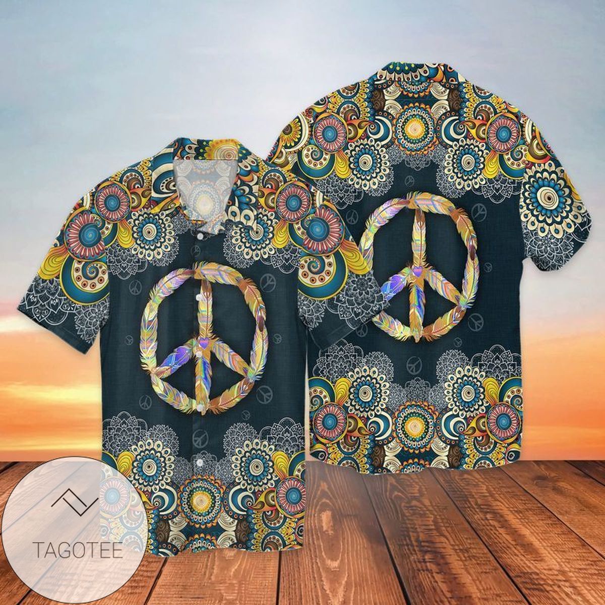 Hippie Peace Sign For Men And Women Graphic Print Short Sleeve Hawaiian Casual Shirt