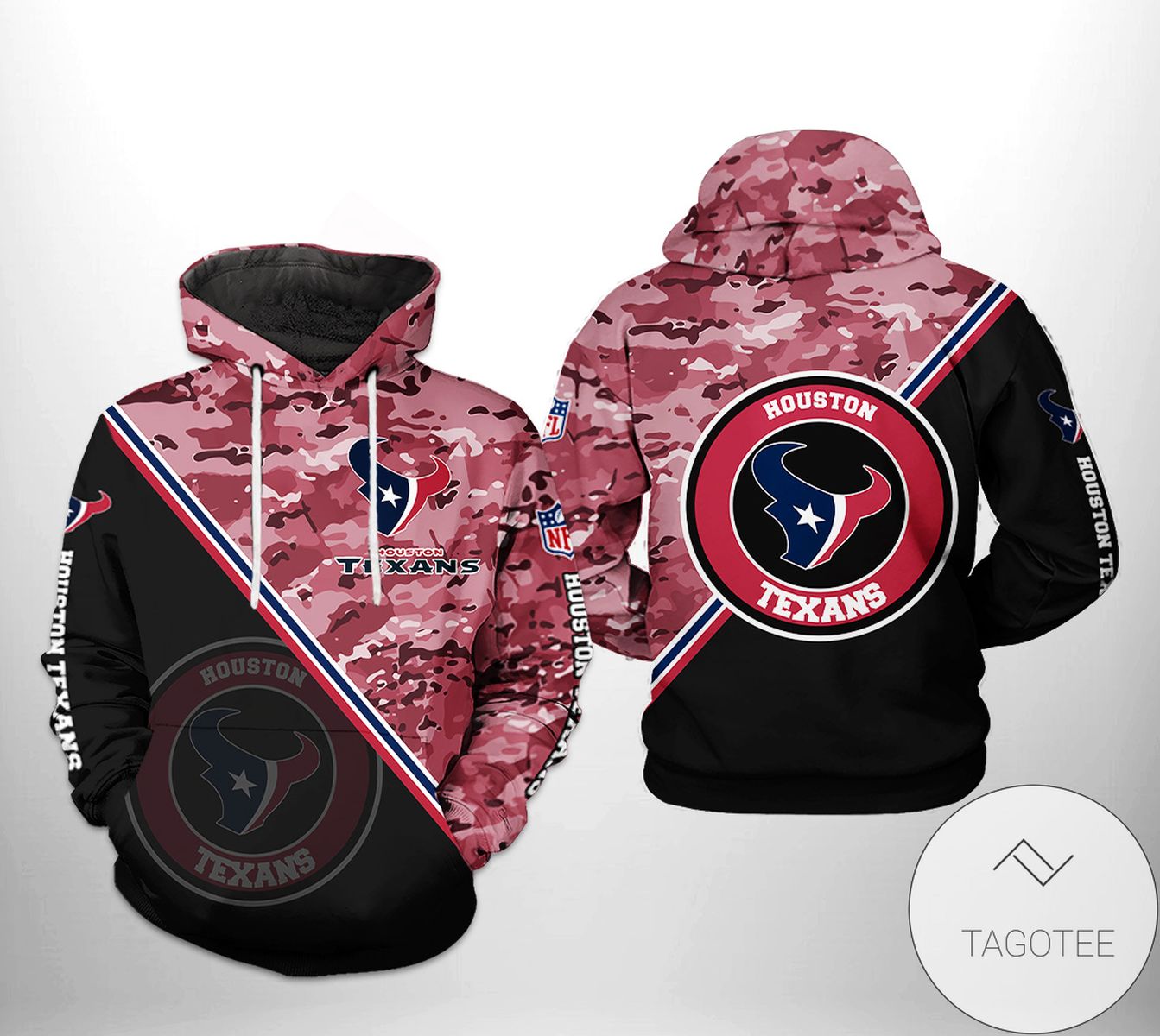 Houston Texans NFL Camo Team 3D Printed Hoodie Zipper Hooded Jacket