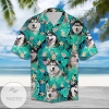 Husky Dog Funny Hawaiian Graphic Print Short Sleeve Hawaiian Casual Shirt