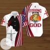 Jesus Bible Fishing With God American Flags 4th Of July Independence Day Graphic Print Short Sleeve Hawaiian Casual Shirt