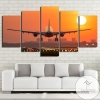 Jet Airplane Taking Off At Sunset Five Panel Canvas 5 Piece Wall Art Set